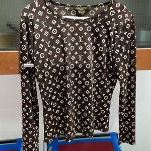 Authentic Loui Vuitton Blouse Medium Brown and Tan
